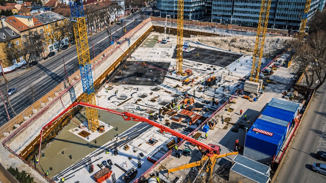 Nové Apollo – základová doska a betonáž v stavebnej jame