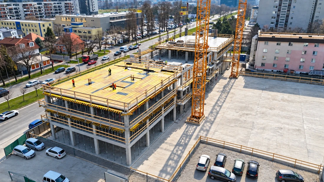 BAYA Living Bajkalská – stropné debnenie a nadväzujúce betónové podlažia z výšky