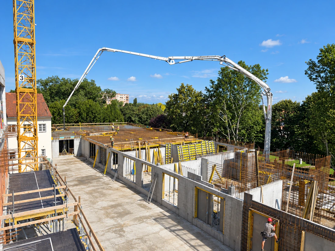 Park Šamorín – betonáž pomocou čerpadla na rozostavanom podlaží