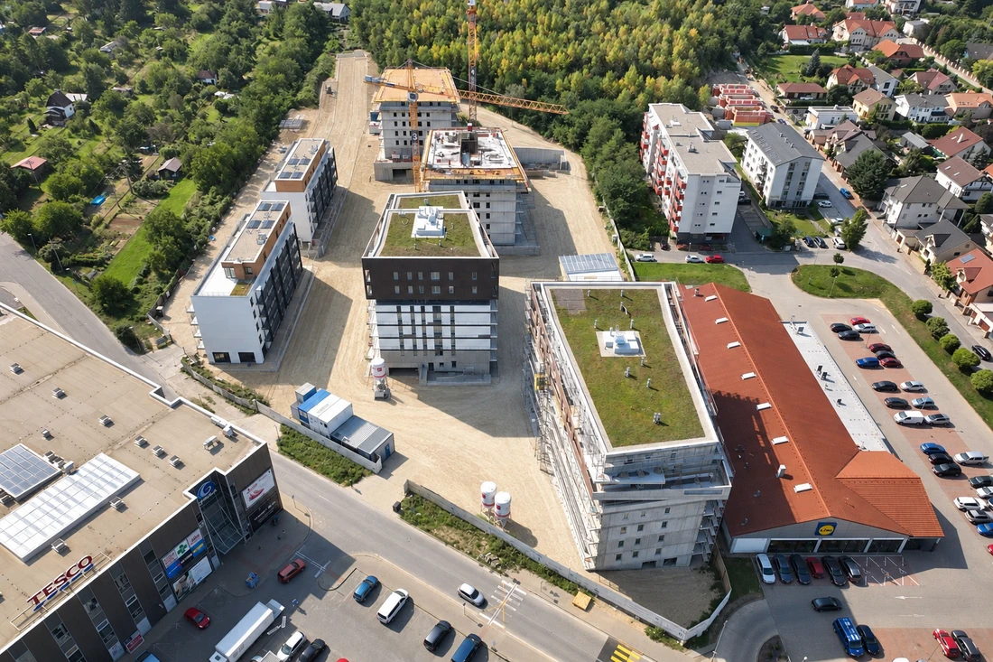 Stockerka – celkový letecký pohľad na areál počas výstavby